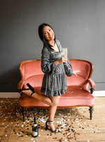 Long Sleeve Babydoll Shimmer Dress Black