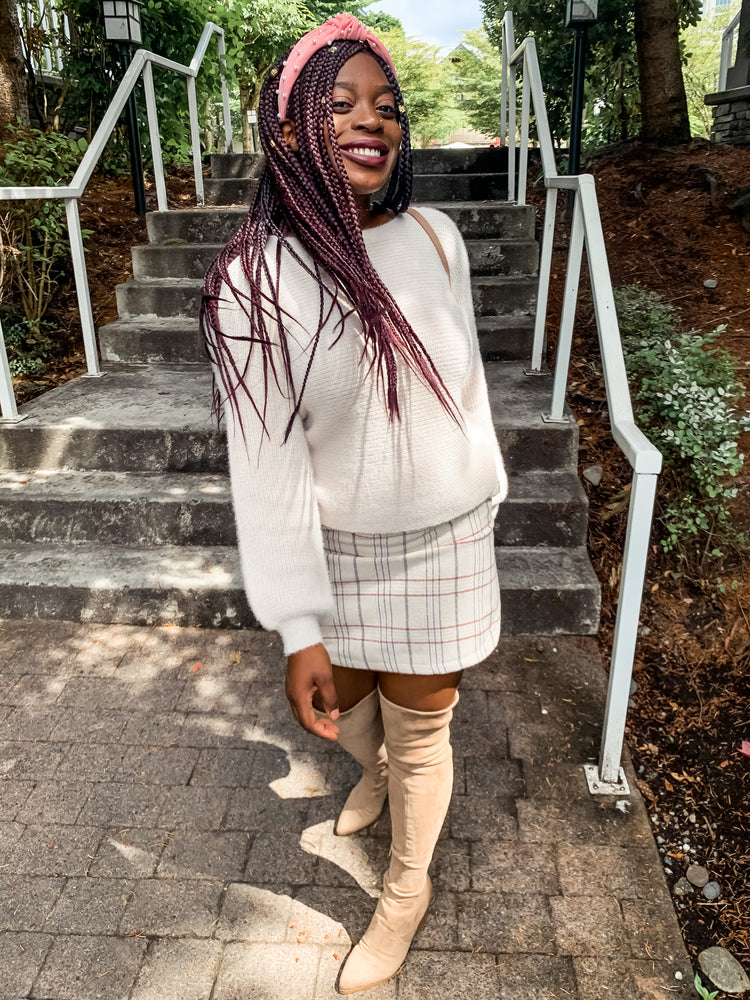 Ivory Plaid Skirt - Lilac&Lemon