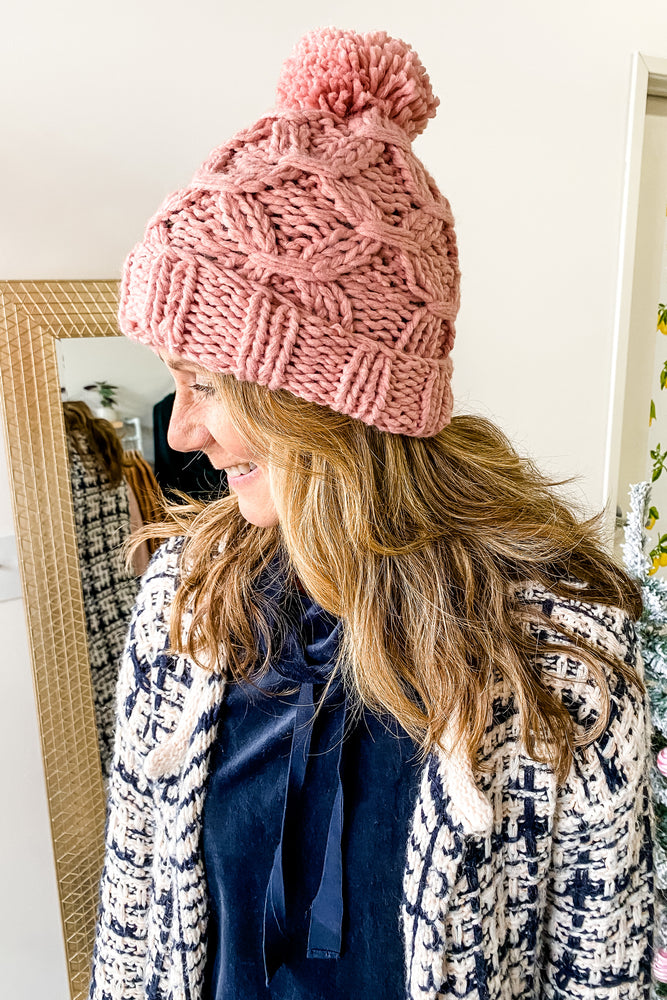 Pom Pom Knit Beanie Pink - Lilac&Lemon