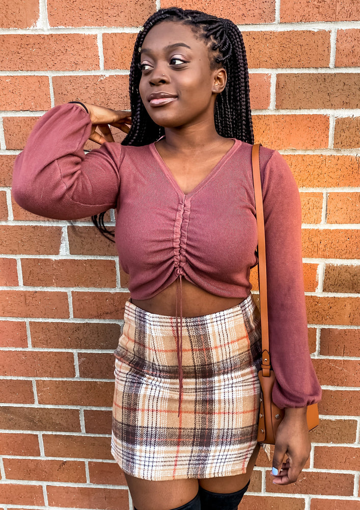Taupe Plaid Mini Skirt