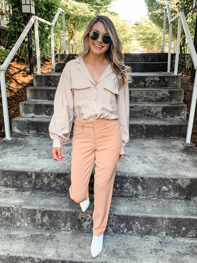 Taupe Straight Leg Pant - Lilac&Lemon