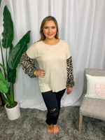Beige Leopard Print Sleeve Top - Lilac&Lemon
