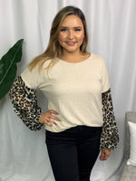 Beige Leopard Print Sleeve Top - Lilac&Lemon