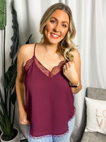 Burgundy Lace Trim Cami - Lilac&Lemon
