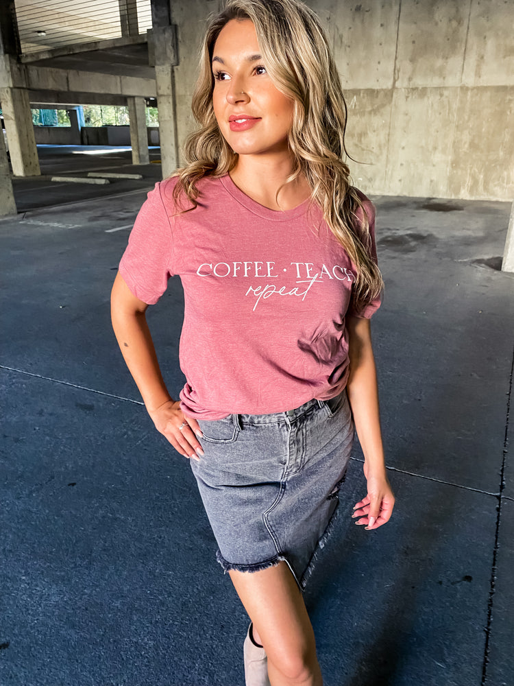 Coffee Teach Repeat Graphic Tee Mauve - Lilac&Lemon