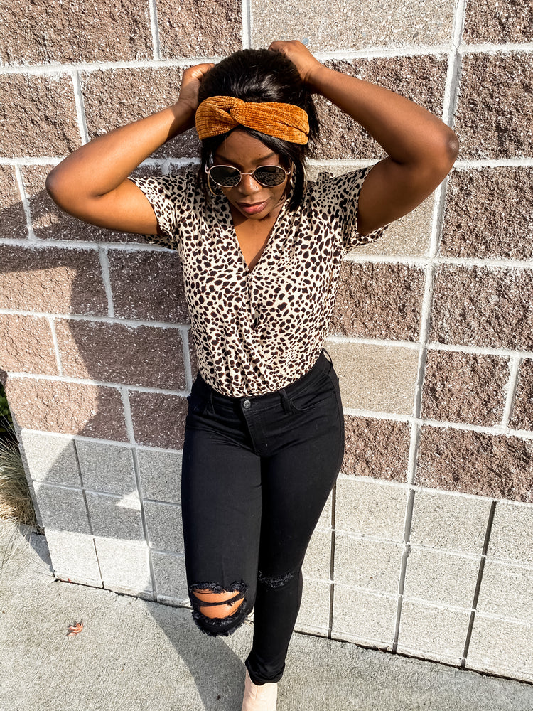 Animal Print Surplice Bodysuit - Lilac&Lemon