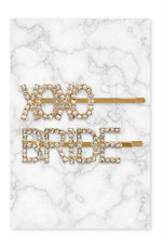 Gold Rhinestone Bridal Party Word Hair Clips - XOXO Bride - Lilac&Lemon