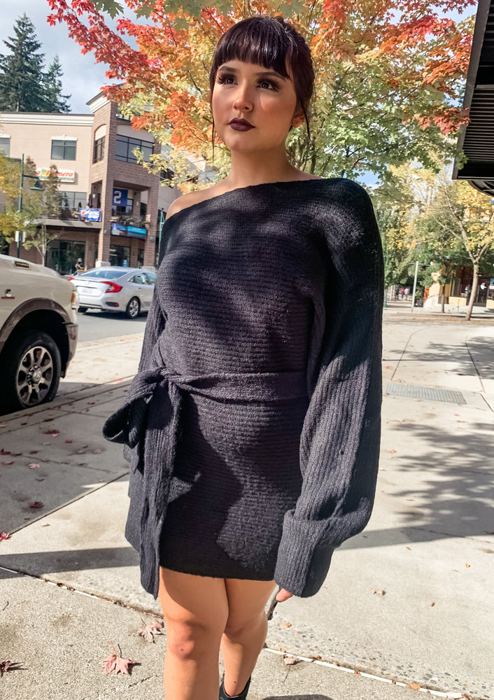 Black Off The Shoulder Long Sleeve Sweater Dress
