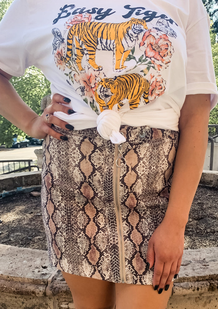 Taupe Snakeskin Print Skirt - Lilac&Lemon