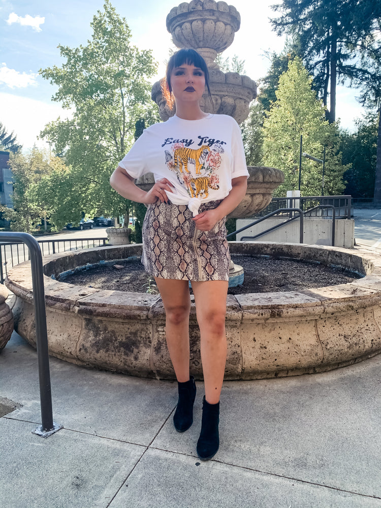 Taupe Snakeskin Print Skirt - Lilac&Lemon