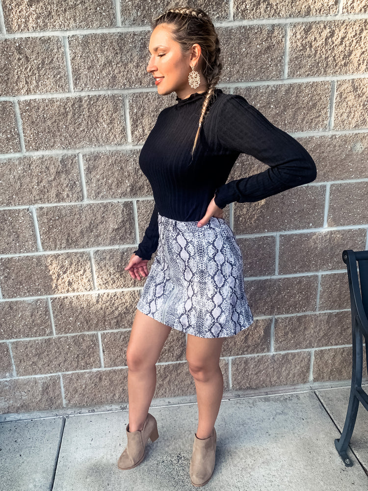 Gray Snakeskin Print Skirt - Lilac&Lemon