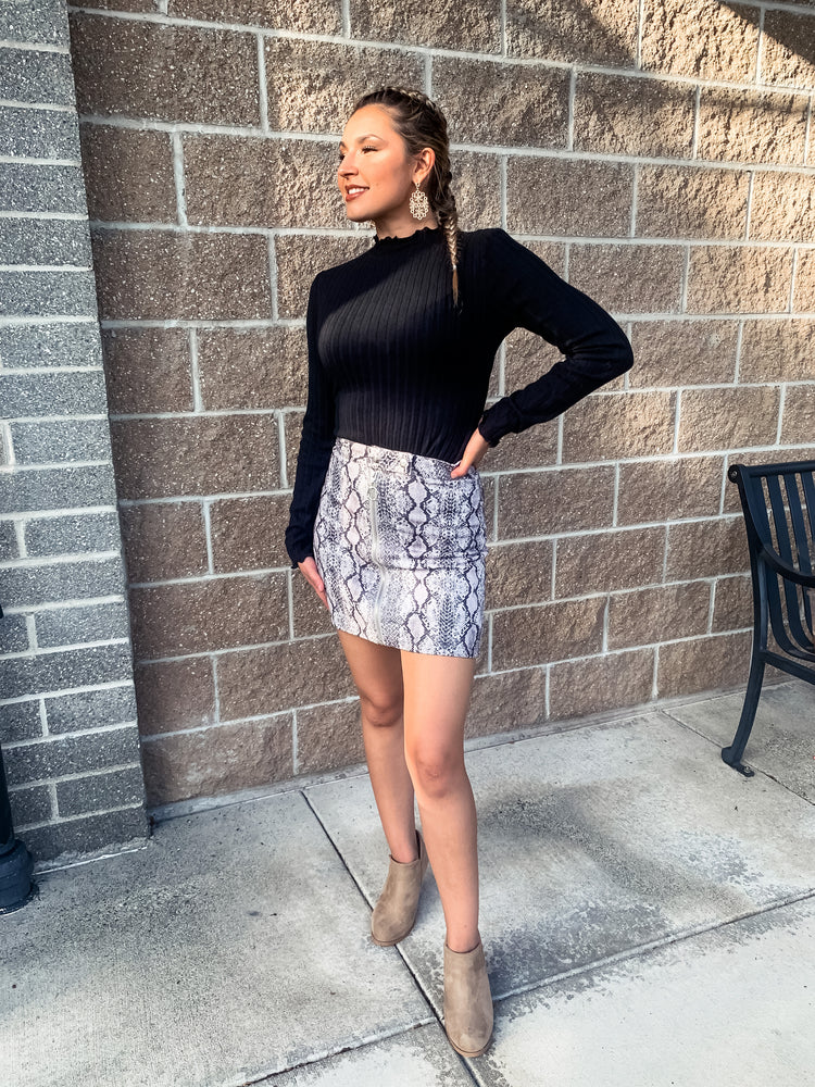 Gray Snakeskin Print Skirt - Lilac&Lemon