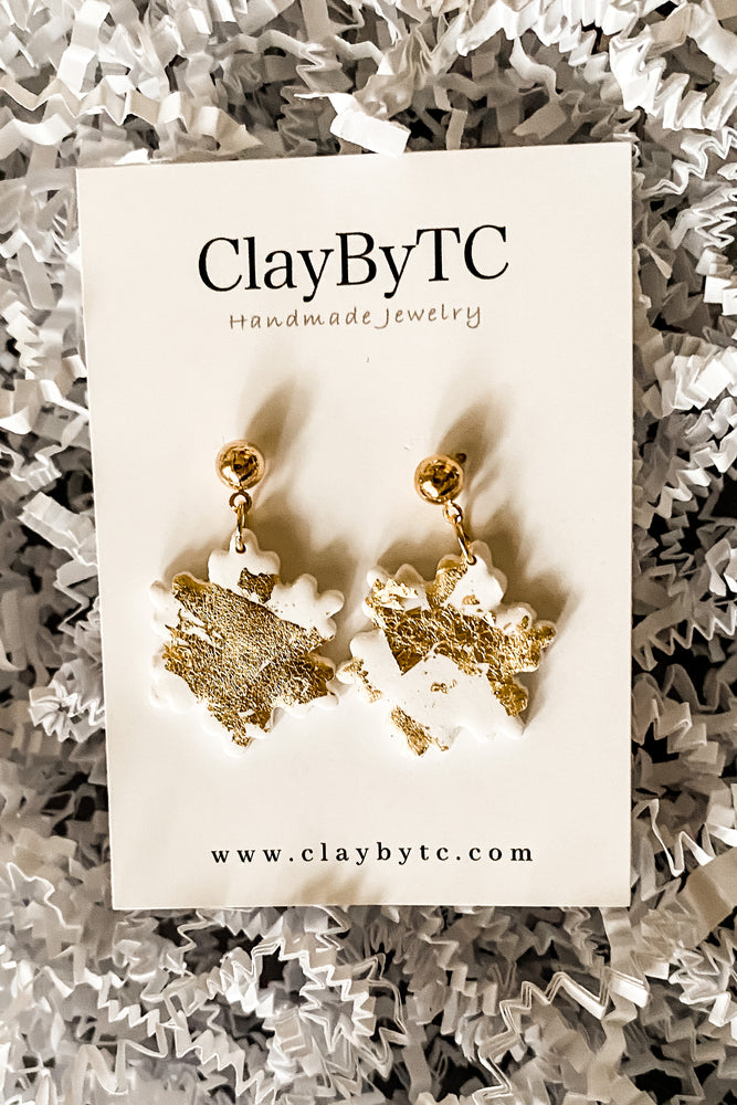 Gold Flaked Snowflake Earrings by ClayByTC - Lilac&Lemon