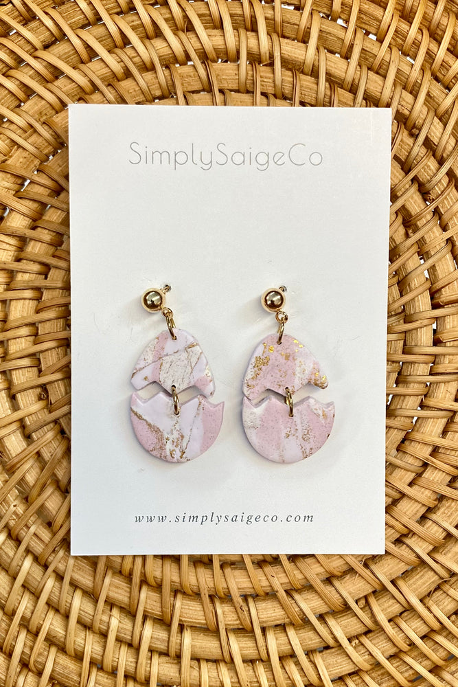 Simply Saige Flower Pastel Marbled Easter Egg Earrings - Lilac&Lemon