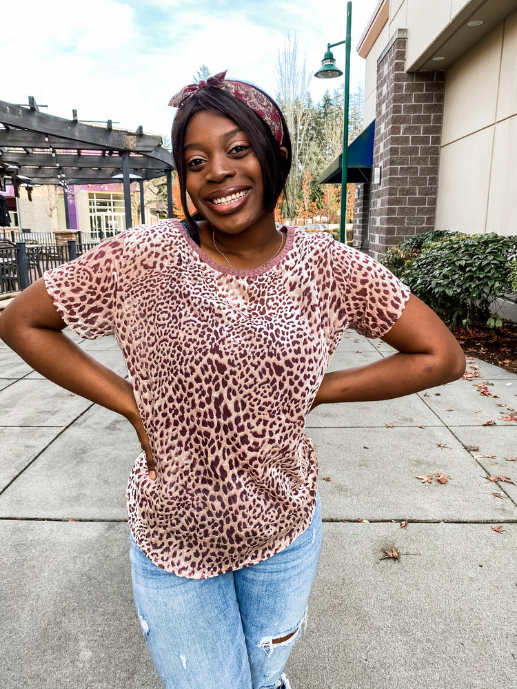 Mauve Burnout Leopard Print Top - Lilac&Lemon