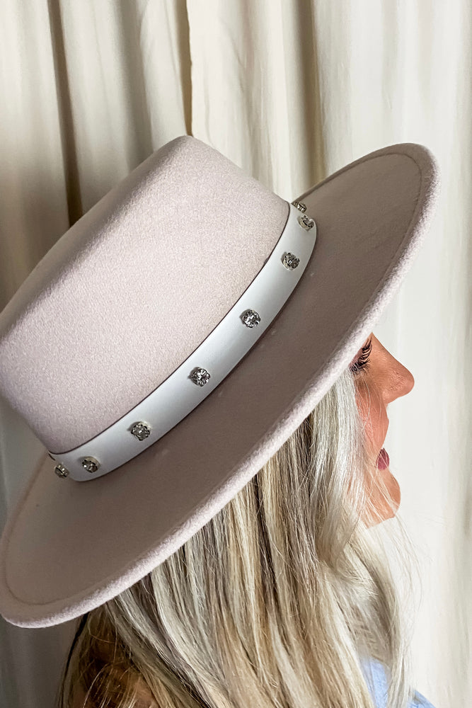 Lillian Rhinestone Boater Hat - Lilac&Lemon