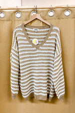 Plus Ainsley Sweater Taupe and White - Lilac&Lemon