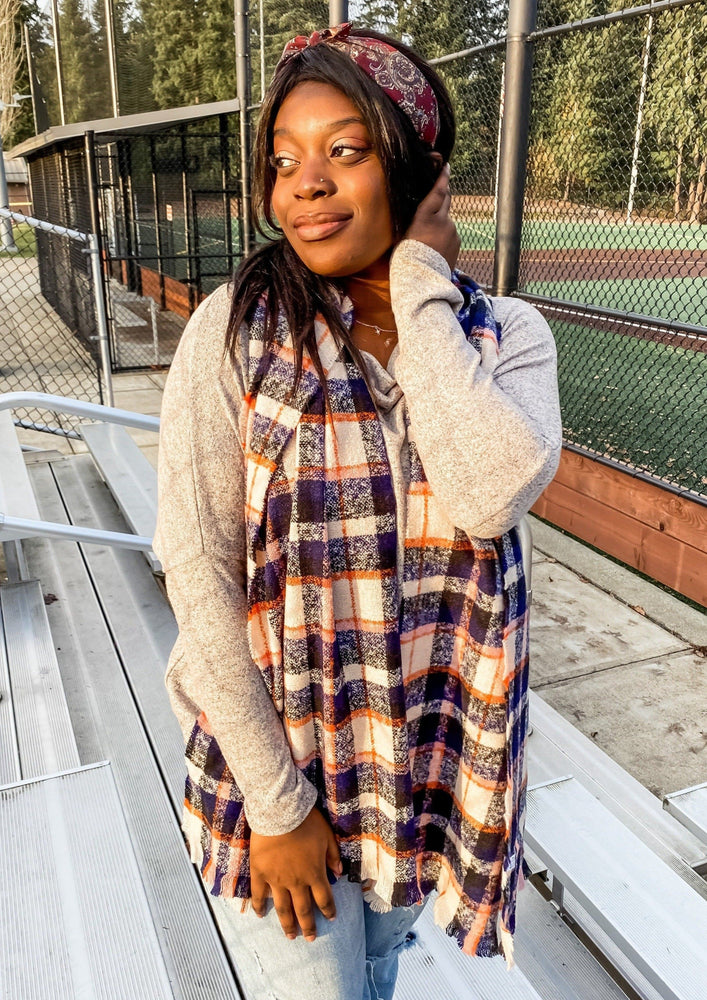 Navy and Orange Plaid Scarf