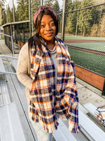 Navy and Orange Plaid Scarf - Lilac&Lemon