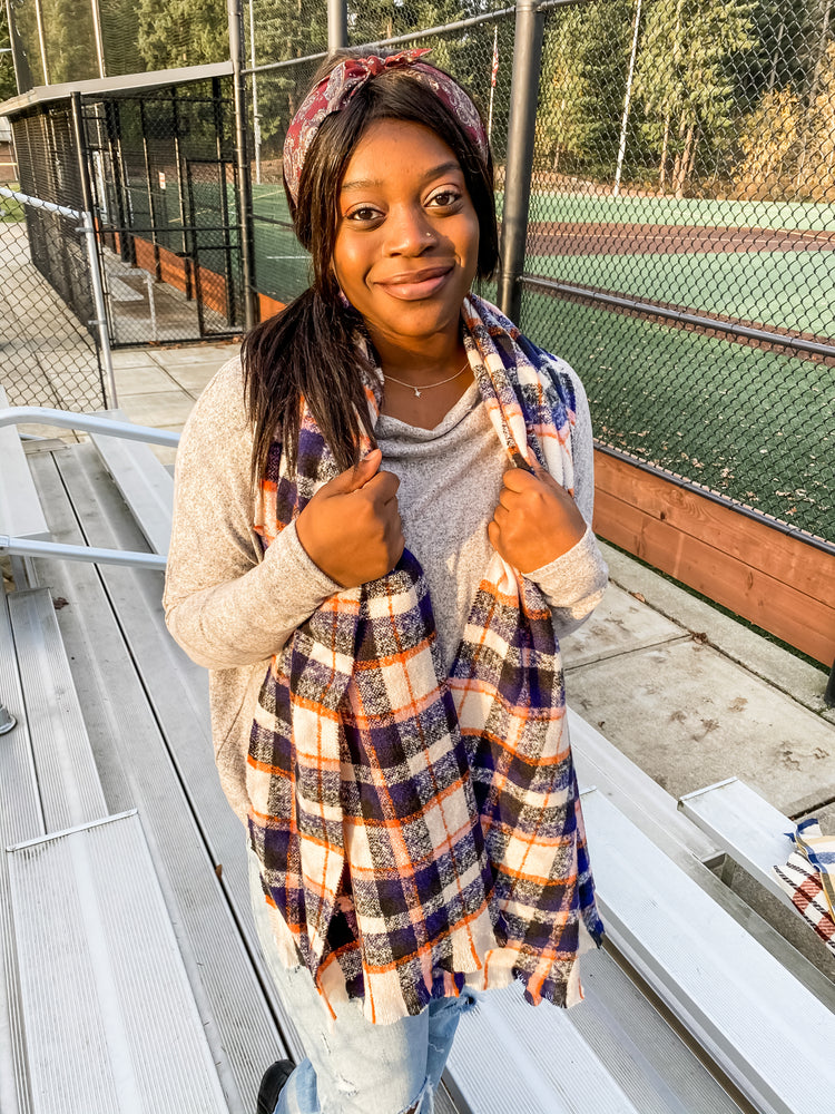 Navy and Orange Plaid Scarf - Lilac&Lemon