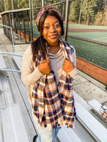Navy and Orange Plaid Scarf - Lilac&Lemon