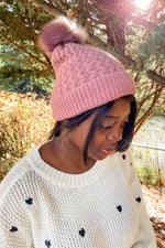 Pink Puff Ball Beanie - Lilac&Lemon
