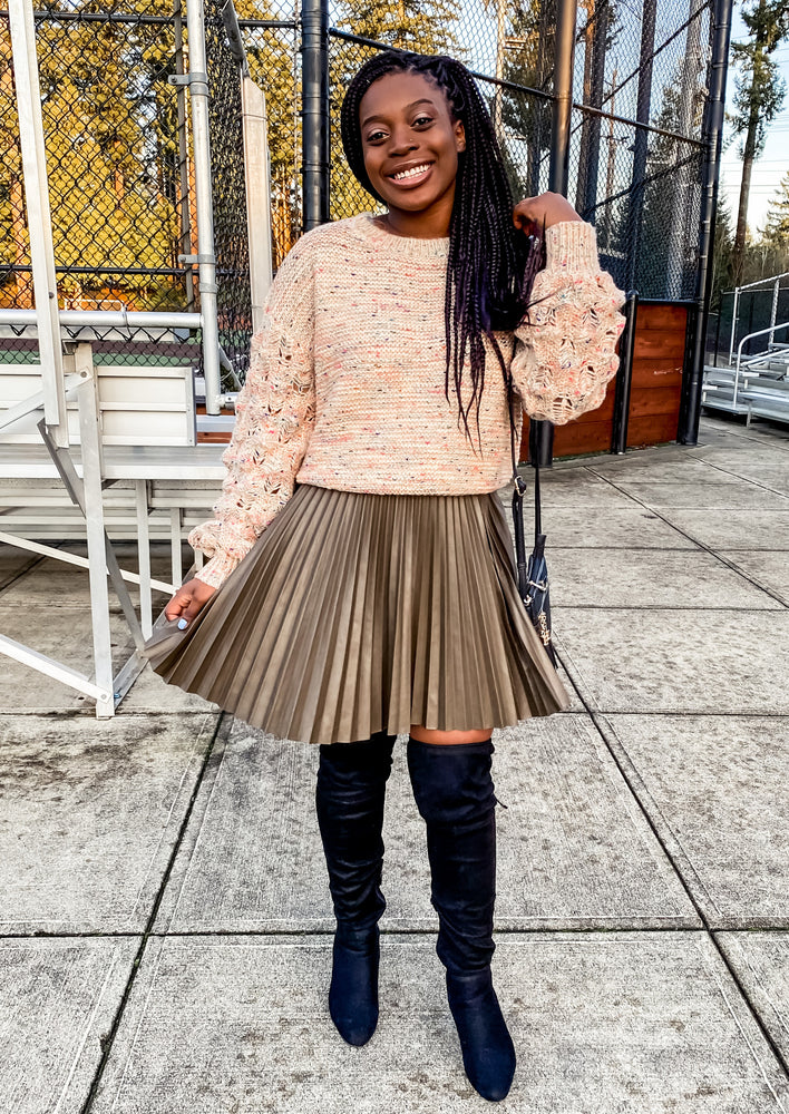 Olive Faux Leather Pleated Skirt