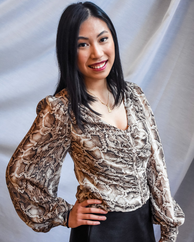 Ruched Snakeskin Blouse - Lilac&Lemon