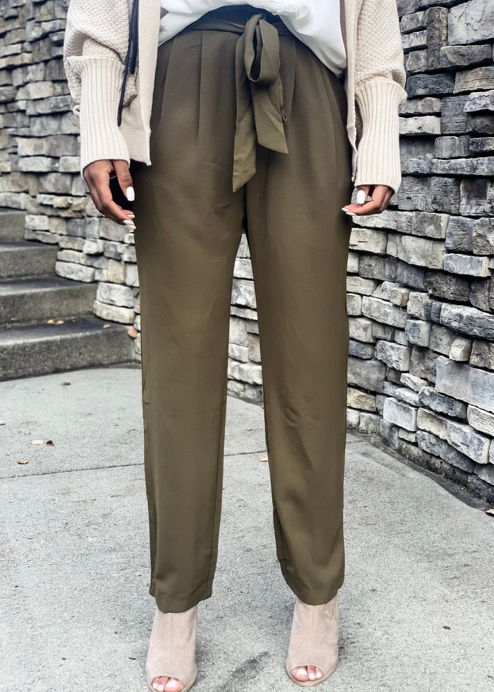 Olive Paperbag Waist Trouser