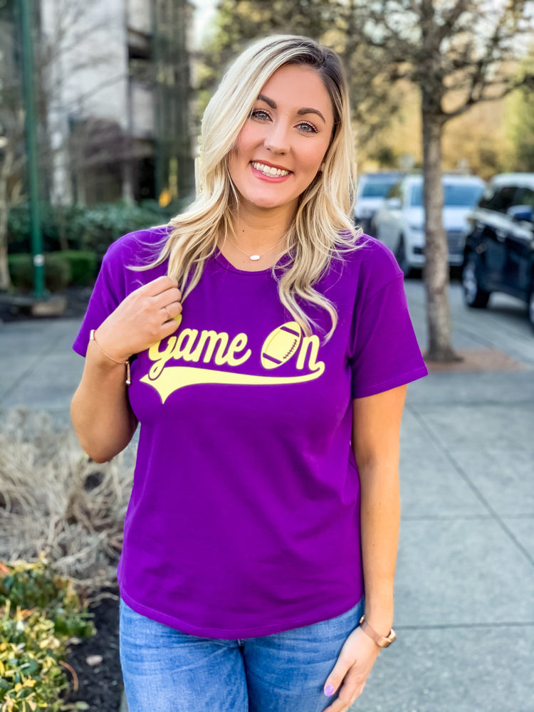 Purple and Yellow Game On Tee