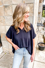 Mia Oversized V-Neck Top Black
