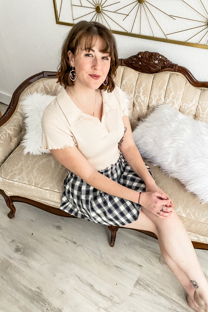 Emery Plaid Skirt Navy - Lilac&Lemon